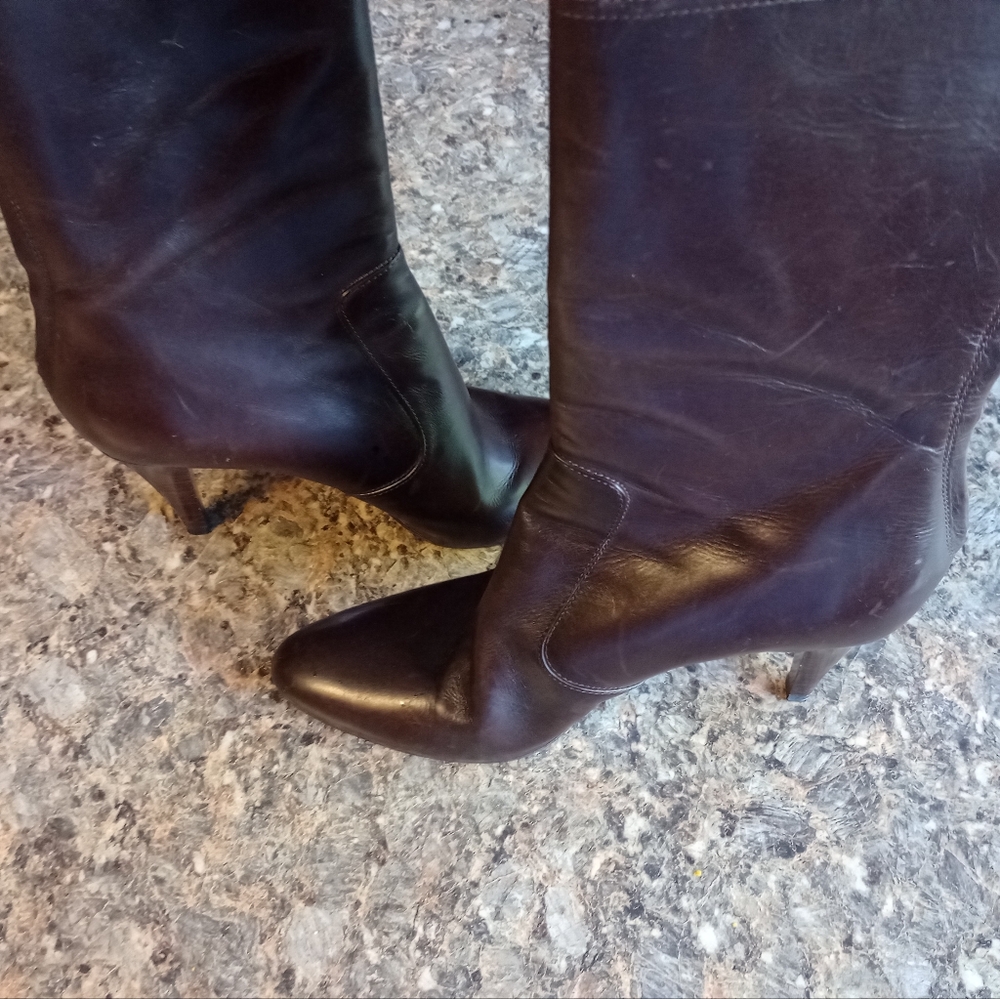 COLE-HAAN Women's Brown Mid-Calf Leather Zipper Boots Size 9B